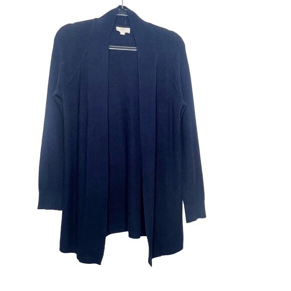 LOFT Outlet Ribbed Open Cardigan Sweater Classic Fit Navy Blue Sz Medium Petite - Picture 8 of 8